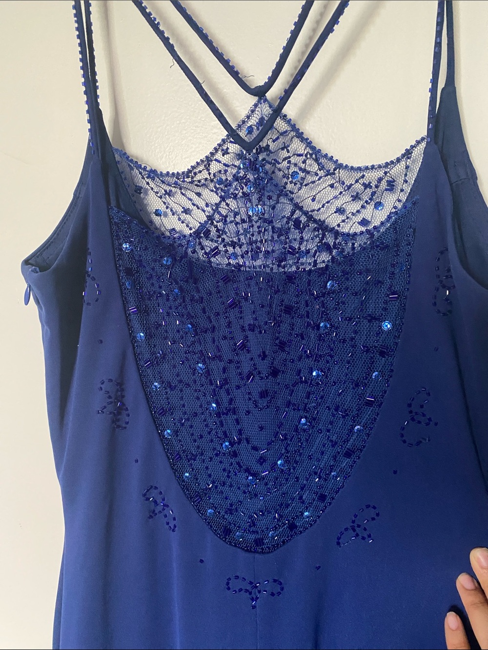 Jessica Navy Beaded Lace-Front Maxi Slip Dress - Picture 4 of 7